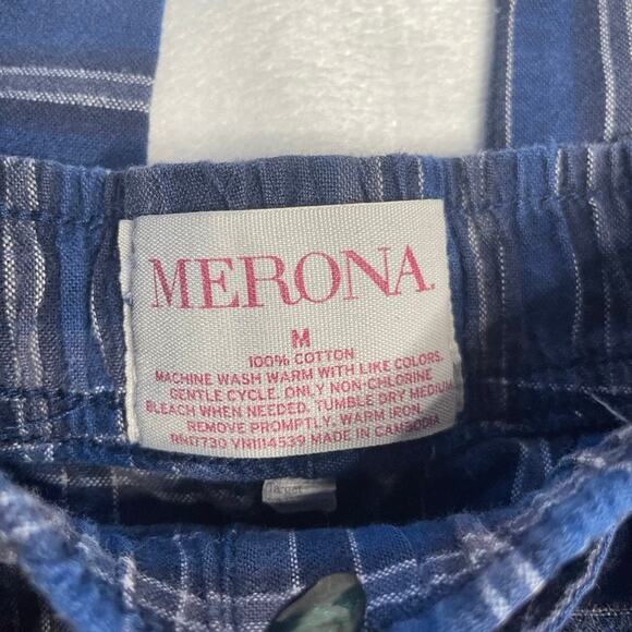 MERONA Blue Sleep lounge Plaid Pant Elastic Waist Medium Straight Leg - Picture 3 of 4